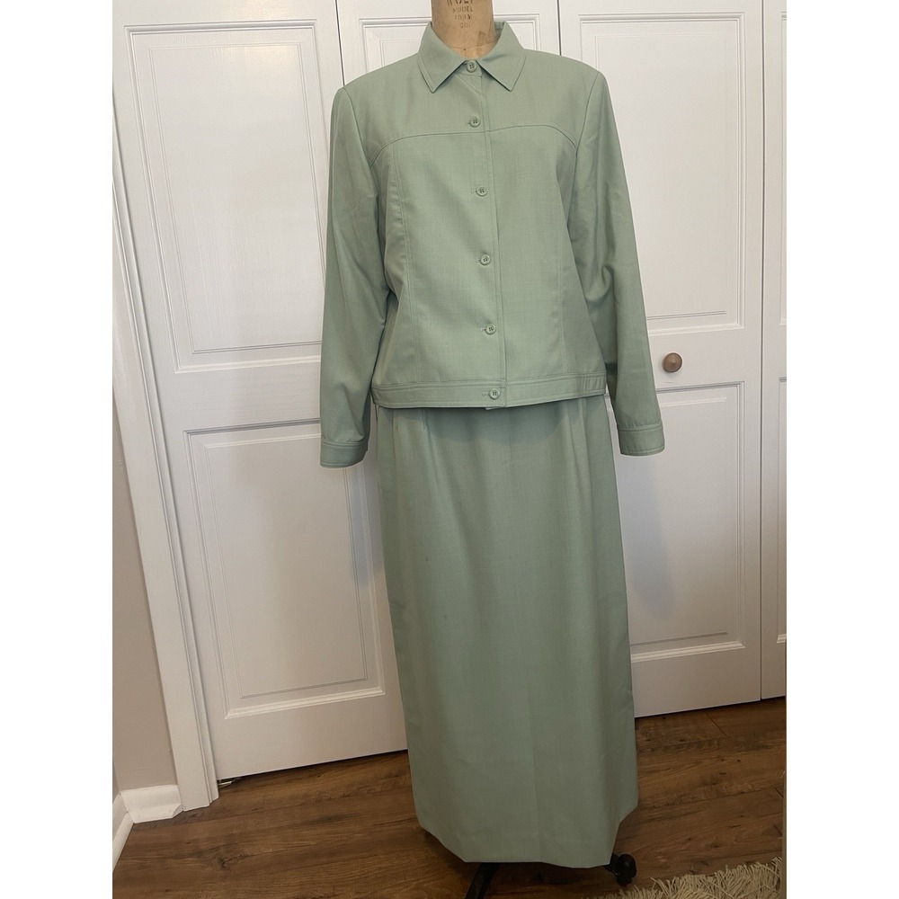 Vintage Pendleton Women's 16W  2 Piece Wool Suit Jacket & Midi Skirt Light Grn